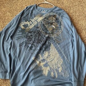 Affliction Blue Long Sleeve Shirt with Graphic Design